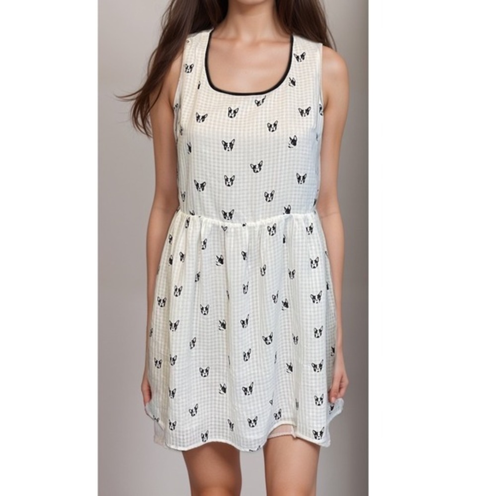 2/$30 THML Anthropologie Mini Dress Sz XS‎ Novelty French Bulldog All Over Print